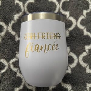 White Stemless Tumbler with Gold "Fiancée" Script
